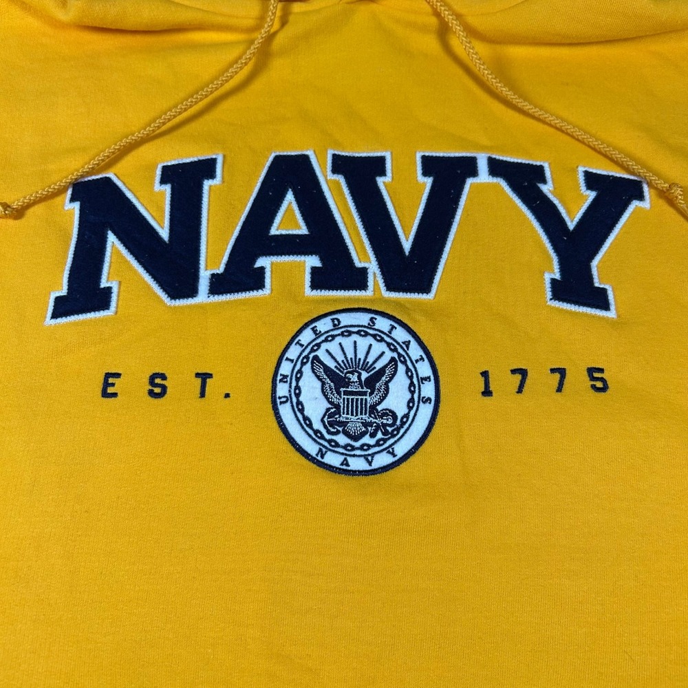 Champion Navy Est 1775 Hoodie Yellow Pullover Sweatshirt Mens Medium - Picture 3 of 6